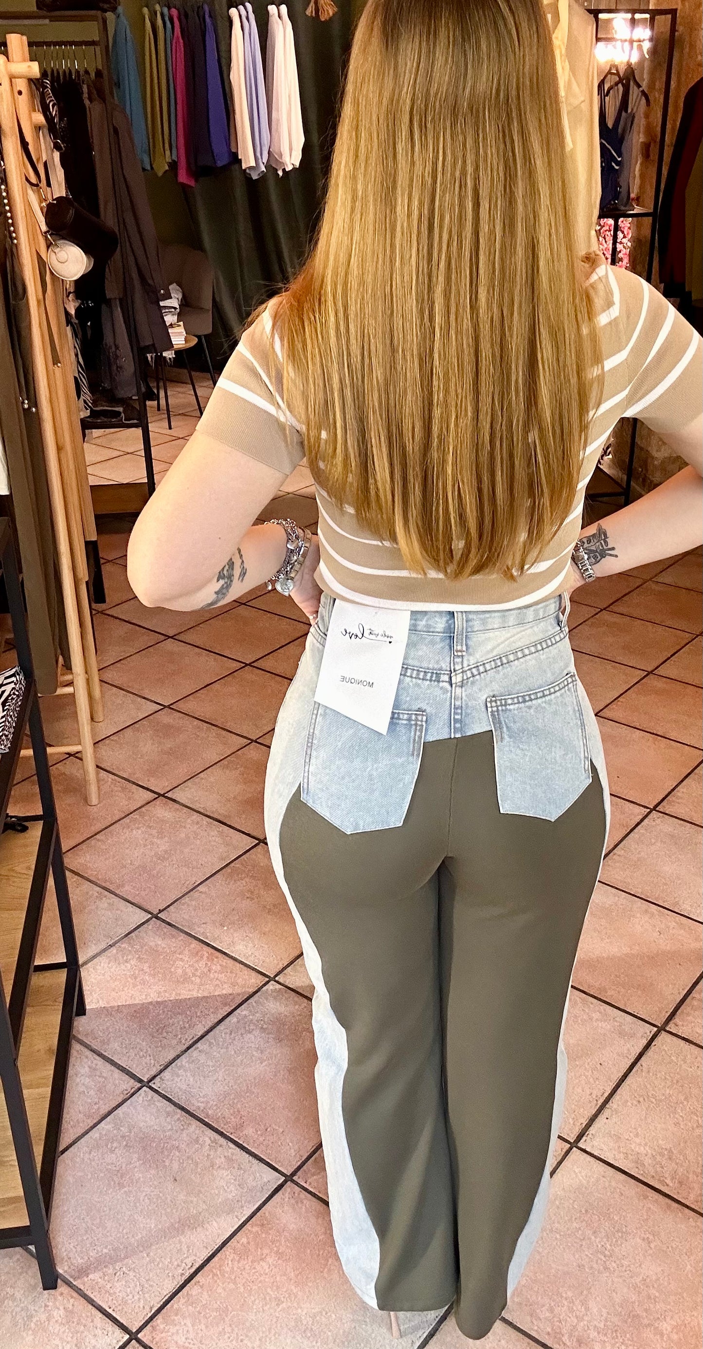 Jeans con inserto in tuta