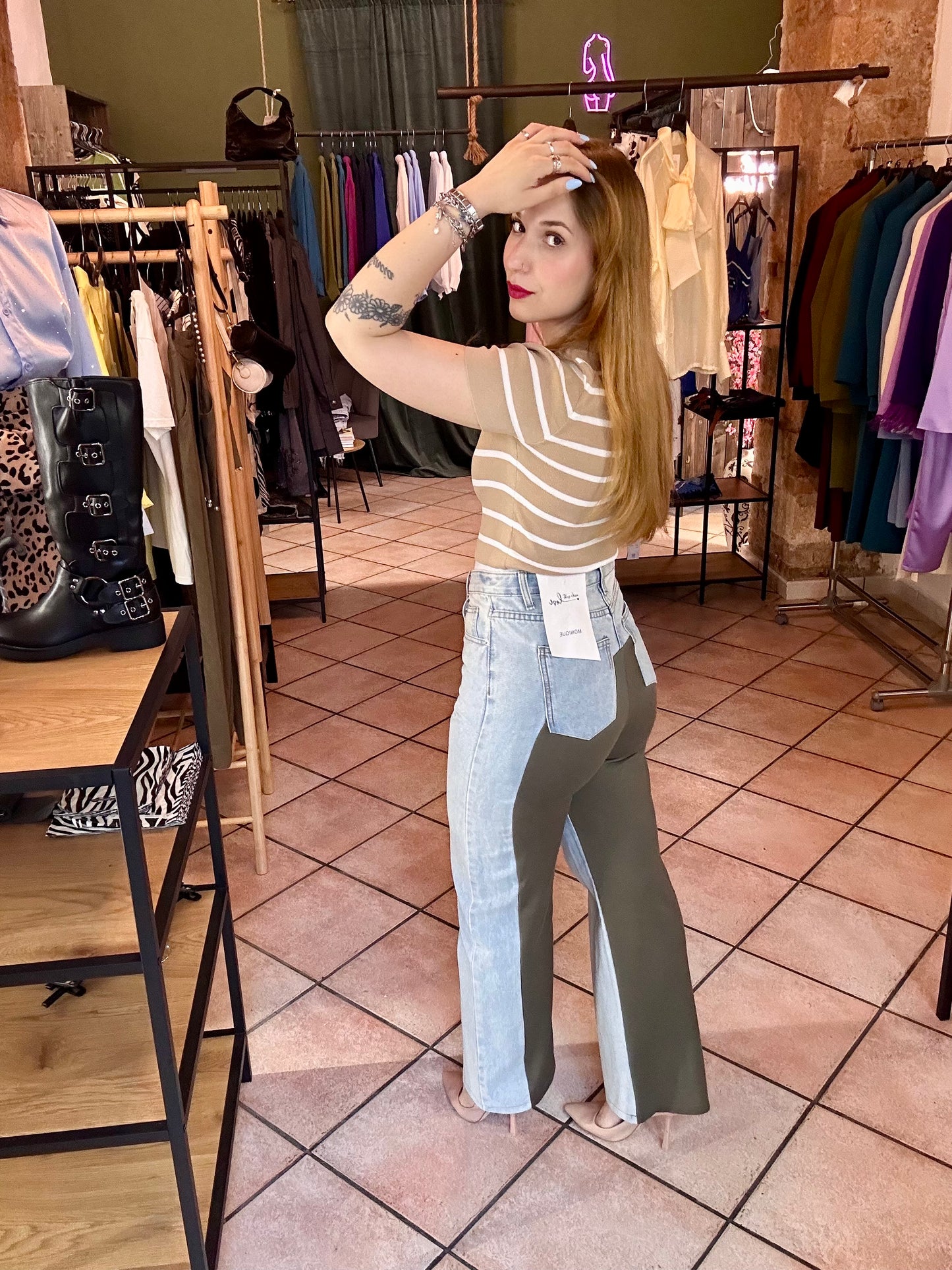 Jeans con inserto in tuta