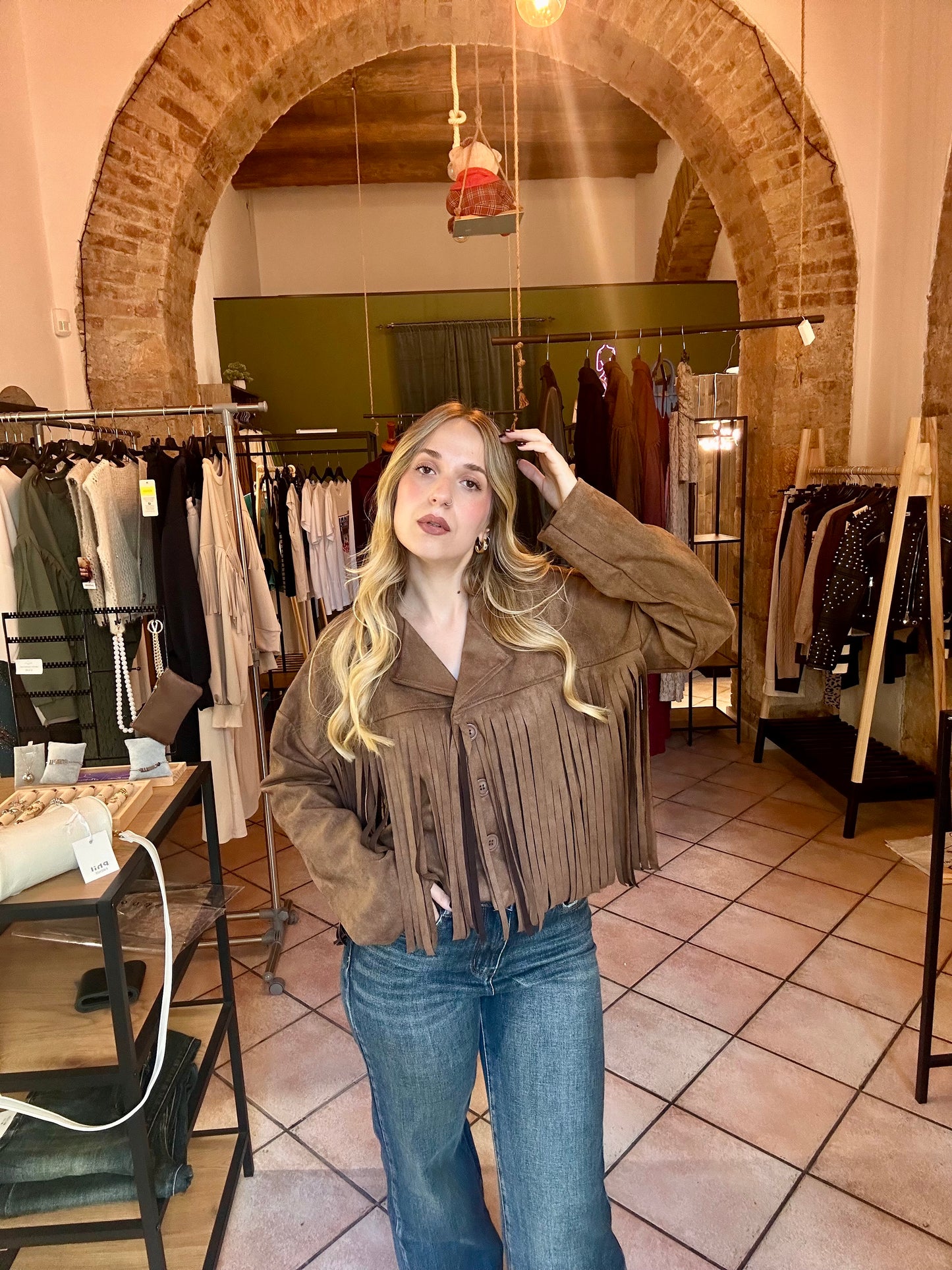 Giacca frangie camel